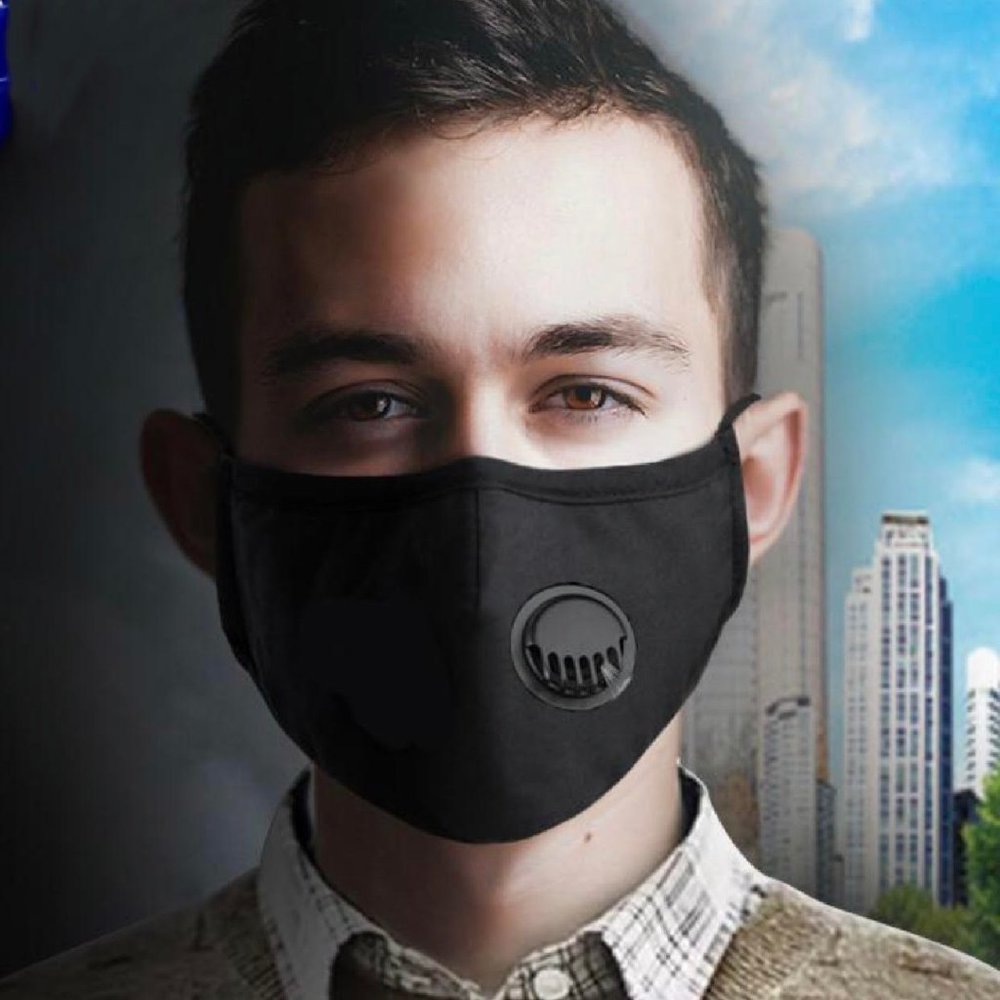 Black Face Mask With Respirator Valve